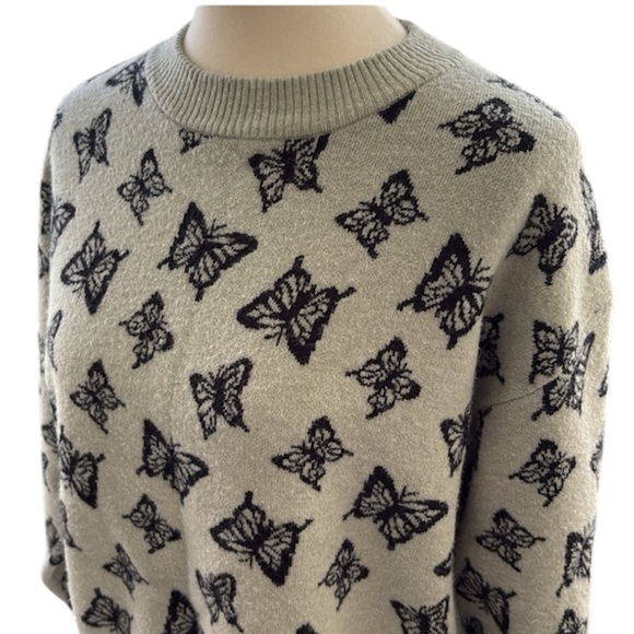 Stella Tweed Green Black Butterfly Knit Sweater Boho Cottage Cropped Women XL - Picture 5 of 9